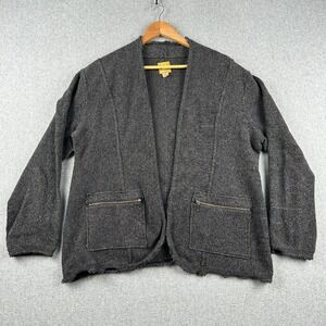 Damask‎ Cardigan Womens XL Gray Open Front Zipper Pockets Cotton Knit Sweater